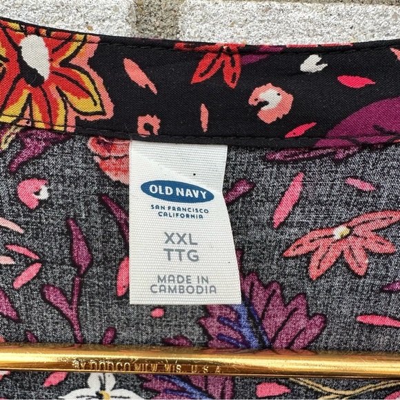 Old Navy Floral Pintuck Swing Dress Red Black Boho - Picture 5 of 12